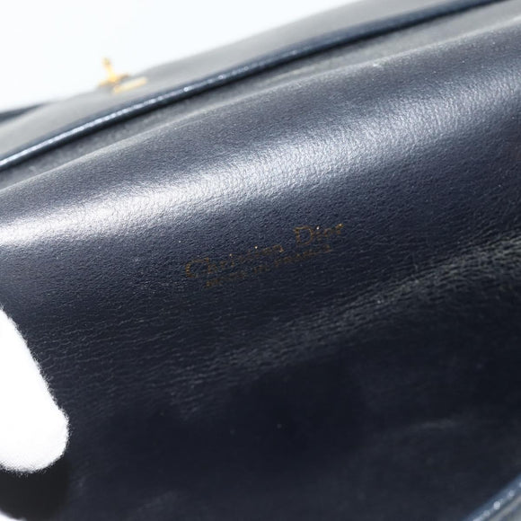 Christian Dior Shoulder Bag Leather Navy Gold Auth 176481