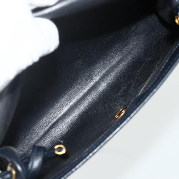 Christian Dior Shoulder Bag Leather Navy Gold Auth 176481
