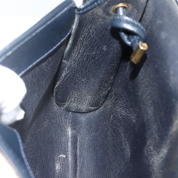 Christian Dior Shoulder Bag Leather Navy Gold Auth 176481