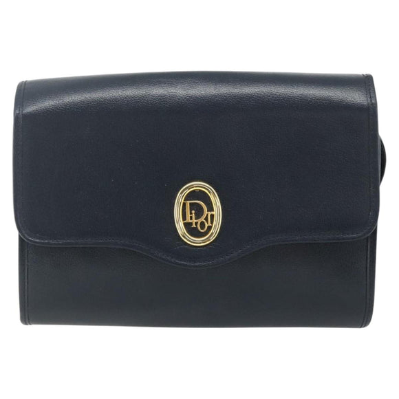 Christian Dior Shoulder Bag Leather Navy Gold Auth 176481