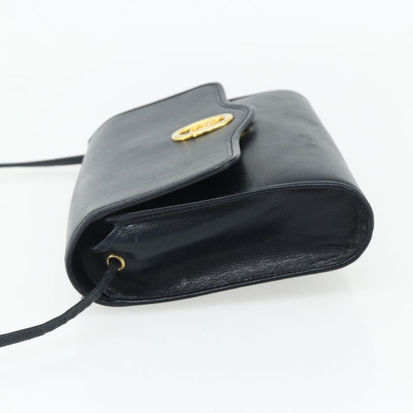 Christian Dior Shoulder Bag Leather Navy Gold Auth 176481
