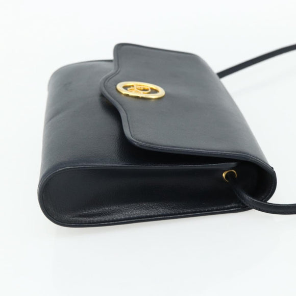 Christian Dior Shoulder Bag Leather Navy Gold Auth 176481