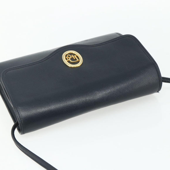 Christian Dior Shoulder Bag Leather Navy Gold Auth 176481