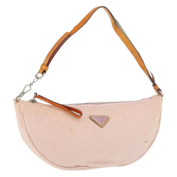 PRADA Accessory Pouch Canvas Pink Silver Auth 176484