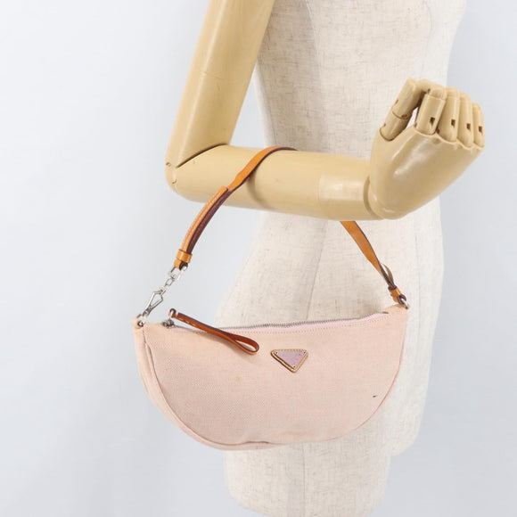 PRADA Accessory Pouch Canvas Pink Silver Auth 176484