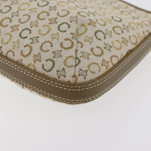 CELINE C Macadam Canvas Shoulder Bag Beige Silver Auth 176486A