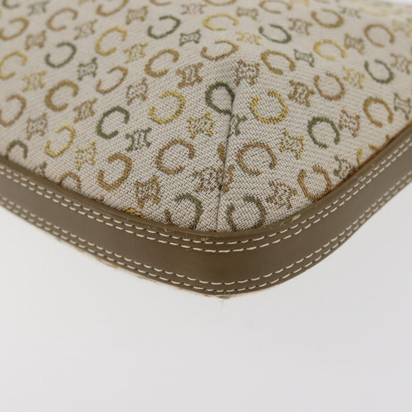 CELINE C Macadam Canvas Shoulder Bag Beige Silver Auth 176486A