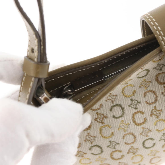 CELINE C Macadam Canvas Shoulder Bag Beige Silver Auth 176486A