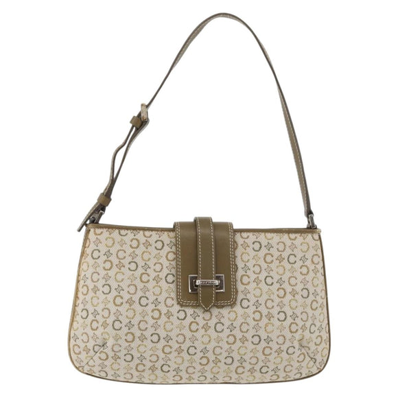 CELINE C Macadam Canvas Shoulder Bag Beige Silver Auth 176486A