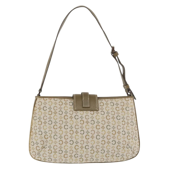 CELINE C Macadam Canvas Shoulder Bag Beige Silver Auth 176486A