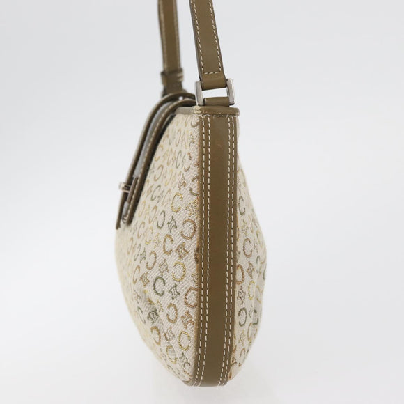CELINE C Macadam Canvas Shoulder Bag Beige Silver Auth 176486A