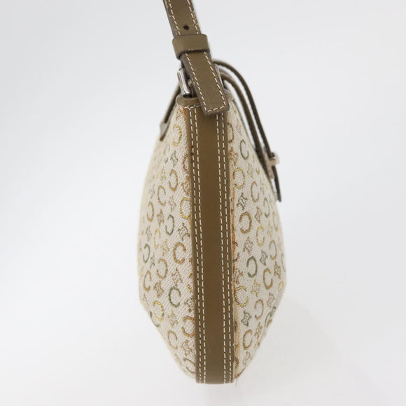 CELINE C Macadam Canvas Shoulder Bag Beige Silver Auth 176486A