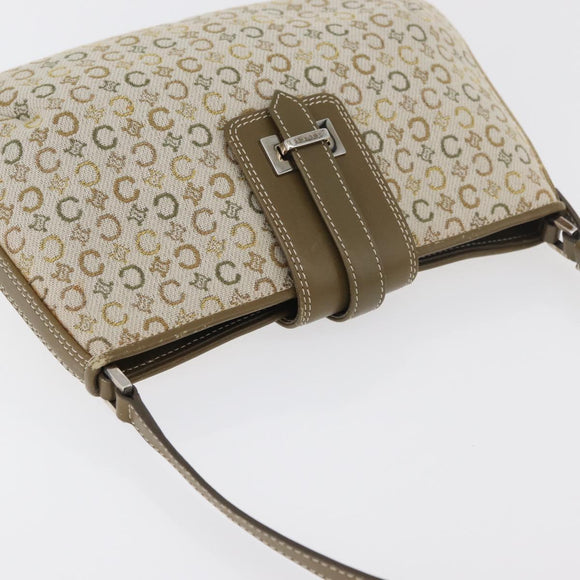 CELINE C Macadam Canvas Shoulder Bag Beige Silver Auth 176486A
