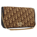 Christian Dior Trotter Canvas Chain Shoulder Bag Brown Gold Auth 176488-1