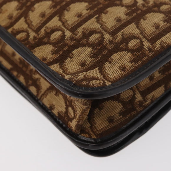 Christian Dior Trotter Canvas Chain Shoulder Bag Brown Gold Auth 176488