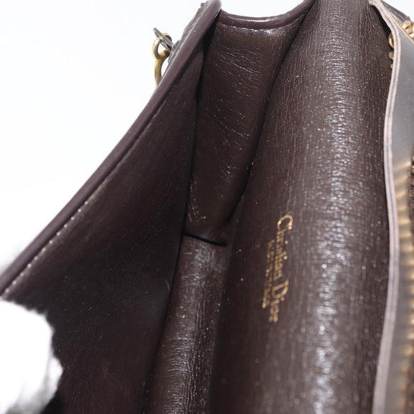 Christian Dior Trotter Canvas Chain Shoulder Bag Brown Gold Auth 176488