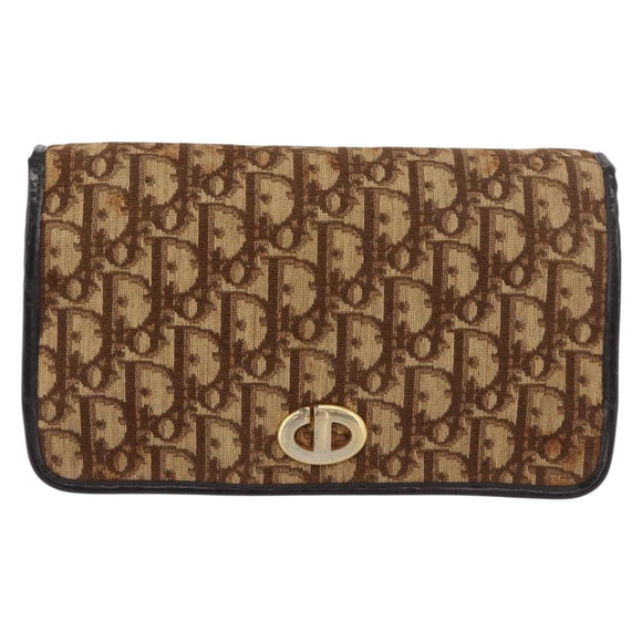 Christian Dior Trotter Canvas Chain Shoulder Bag Brown Gold Auth 176488