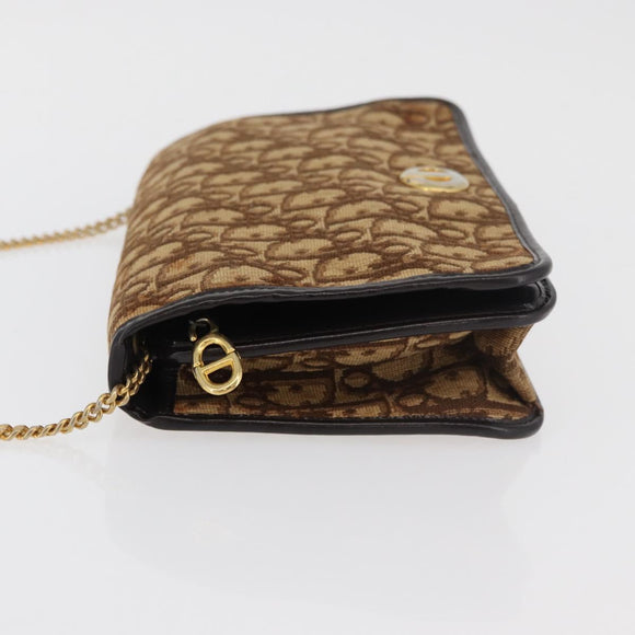 Christian Dior Trotter Canvas Chain Shoulder Bag Brown Gold Auth 176488
