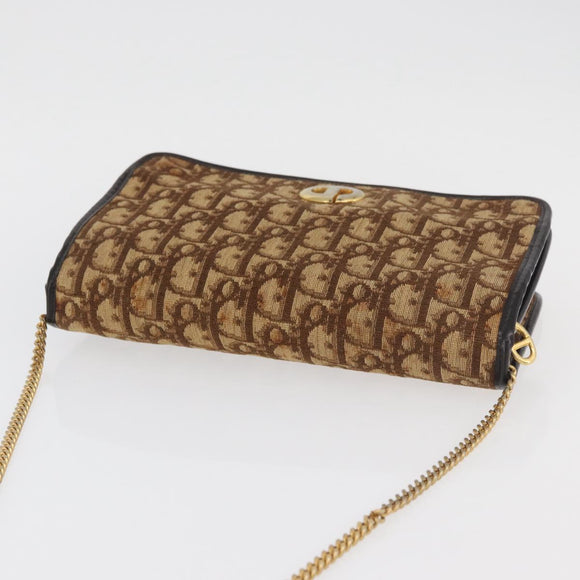 Christian Dior Trotter Canvas Chain Shoulder Bag Brown Gold Auth 176488