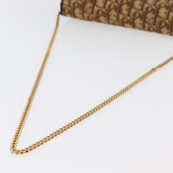 Christian Dior Trotter Canvas Chain Shoulder Bag Brown Gold Auth 176488