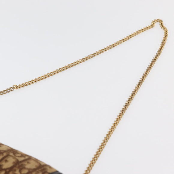 Christian Dior Trotter Canvas Chain Shoulder Bag Brown Gold Auth 176488