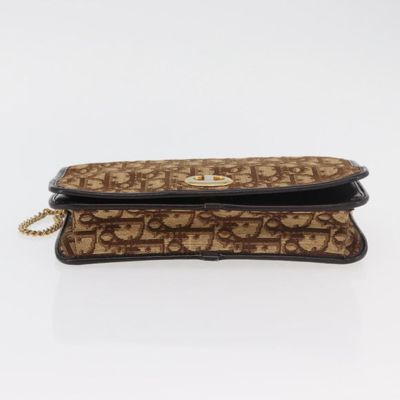 Christian Dior Trotter Canvas Chain Shoulder Bag Brown Gold Auth 176488