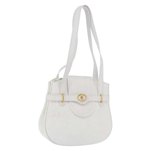 Christian Dior Shoulder Bag Leather White Gold Auth 176489