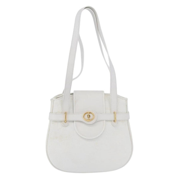 Christian Dior Shoulder Bag Leather White Gold Auth 176489