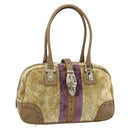 GUCCI Horsebit Boston Bag Velor Gold Beige 145770 Auth 176490V-1