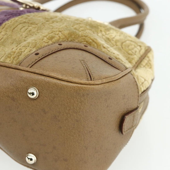 GUCCI Horsebit Boston Bag Velor Gold Beige 145770 Auth 176490V