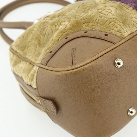 GUCCI Horsebit Boston Bag Velor Gold Beige 145770 Auth 176490V