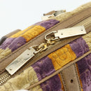 GUCCI Horsebit Boston Bag Velor Gold Beige 145770 Auth 176490V-14