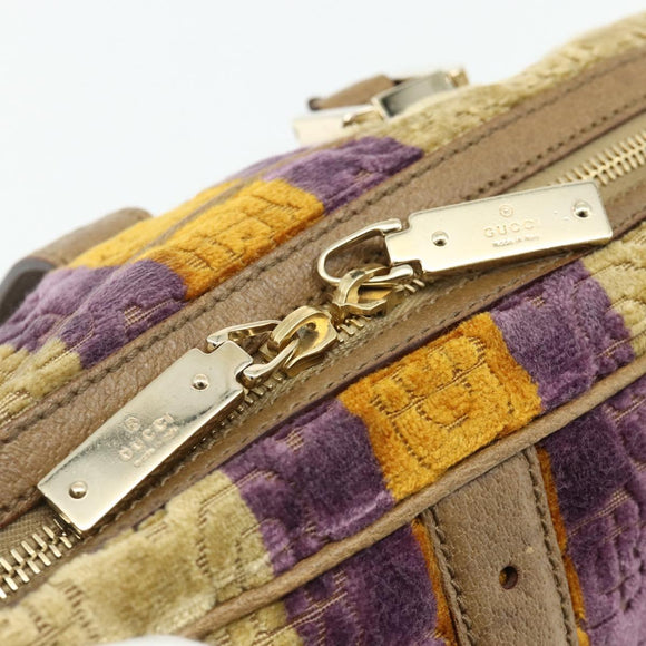 GUCCI Horsebit Boston Bag Velor Gold Beige 145770 Auth 176490V