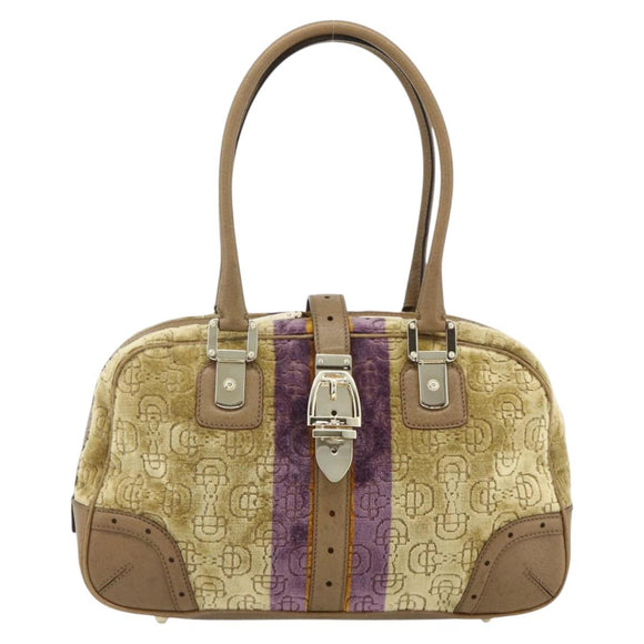 GUCCI Horsebit Boston Bag Velor Gold Beige 145770 Auth 176490V