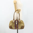 GUCCI Horsebit Boston Bag Velor Gold Beige 145770 Auth 176490V-22