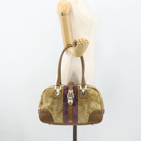 GUCCI Horsebit Boston Bag Velor Gold Beige 145770 Auth 176490V