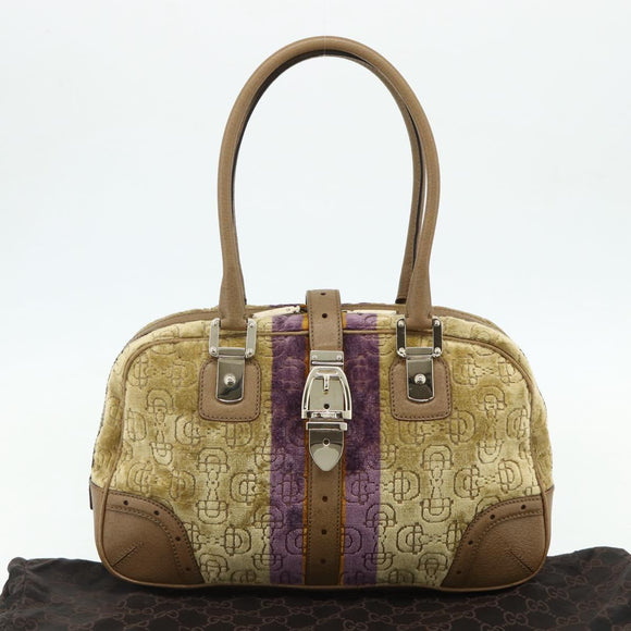 GUCCI Horsebit Boston Bag Velor Gold Beige 145770 Auth 176490V