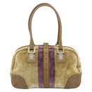 GUCCI Horsebit Boston Bag Velor Gold Beige 145770 Auth 176490V-3