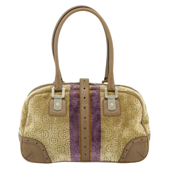 GUCCI Horsebit Boston Bag Velor Gold Beige 145770 Auth 176490V