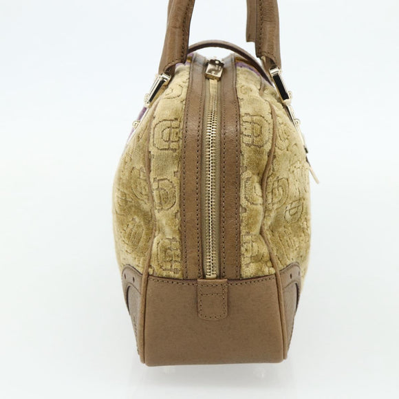 GUCCI Horsebit Boston Bag Velor Gold Beige 145770 Auth 176490V