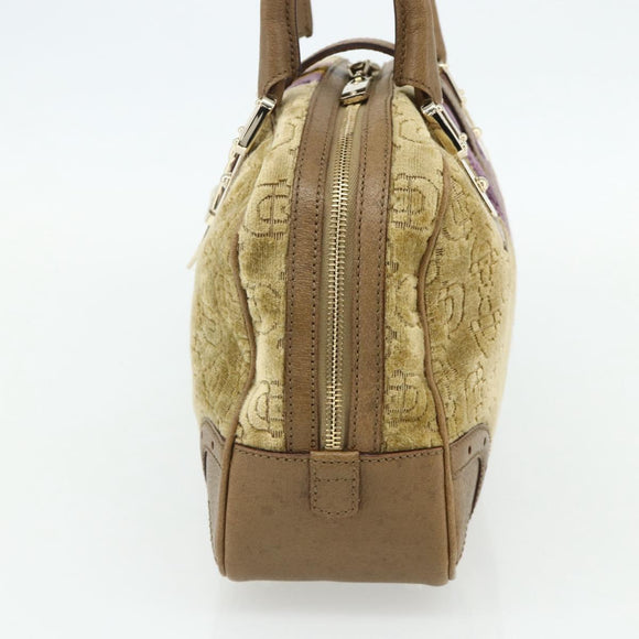GUCCI Horsebit Boston Bag Velor Gold Beige 145770 Auth 176490V