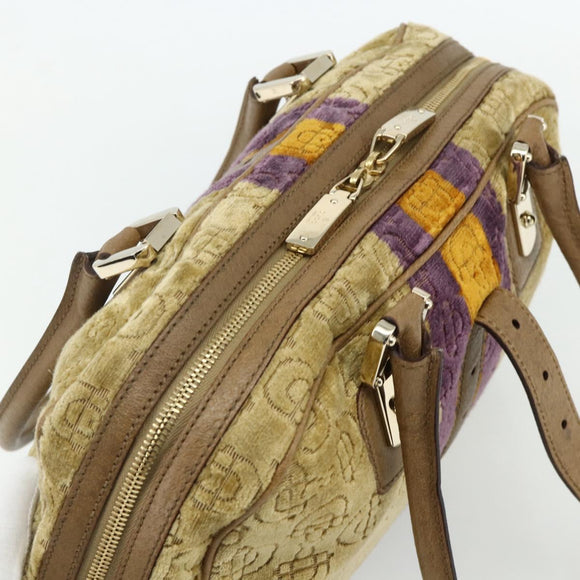 GUCCI Horsebit Boston Bag Velor Gold Beige 145770 Auth 176490V