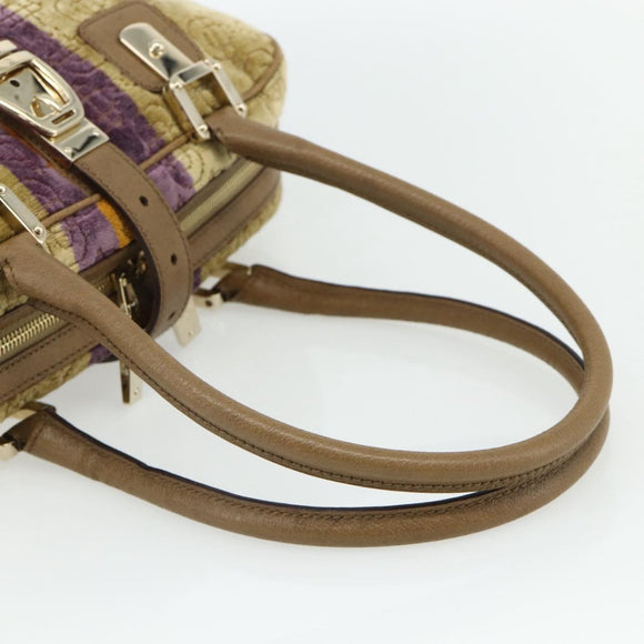 GUCCI Horsebit Boston Bag Velor Gold Beige 145770 Auth 176490V