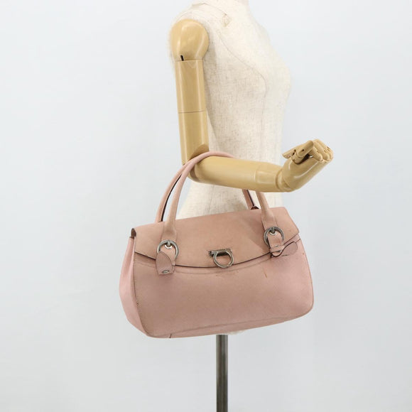 Salvatore Ferragamo Gancini Hand Bag Leather Pink Silver Auth 176491