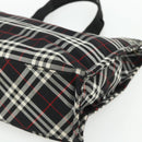 Burberrys Nova Check Blue Label Hand Bag Nylon Black Silver Auth 176492-9