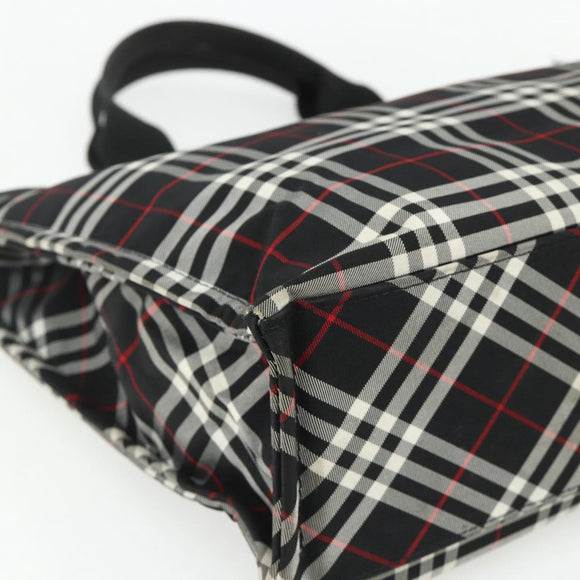 Burberrys Nova Check Blue Label Hand Bag Nylon Black Silver Auth 176492
