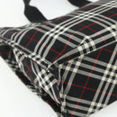 Burberrys Nova Check Blue Label Hand Bag Nylon Black Silver Auth 176492-16