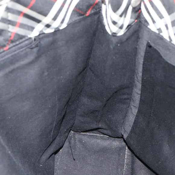 Burberrys Nova Check Blue Label Hand Bag Nylon Black Silver Auth 176492