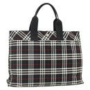 Burberrys Nova Check Blue Label Hand Bag Nylon Black Silver Auth 176492-1