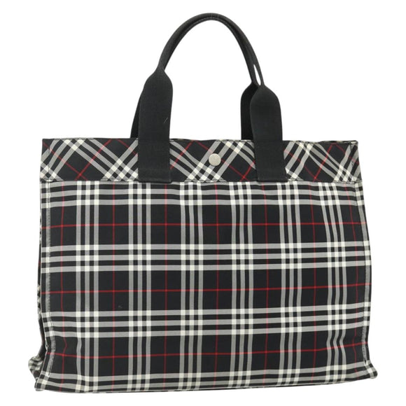 Burberrys Nova Check Blue Label Hand Bag Nylon Black Silver Auth 176492